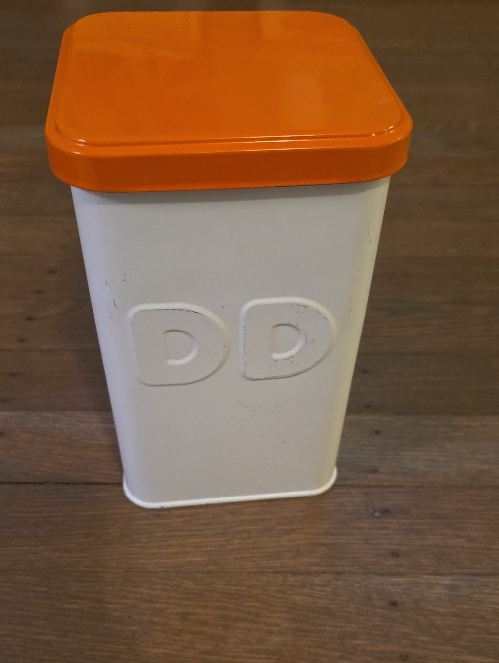 Dunkin' Donuts White Canister with Orange Lid - Stamped 'DD' Coffee Storage 2012